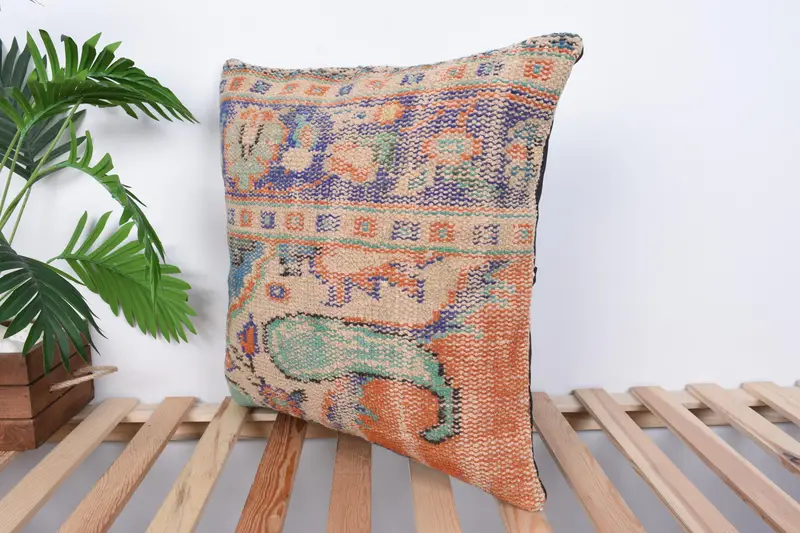 Boho Throw Pillow, Cozy Throw Pillow Cover, Kilim Pillow, 20x20 Beige Cushion Cover, Kilim Cushion Sham, Home Decor Pillow, Pillow - 5