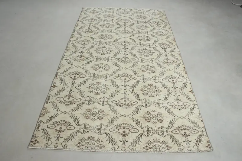 Alfombra turca de área 4,3x8,1 pies (132x246 cm), alfombra vintage abstracta marrón Oushak - 1