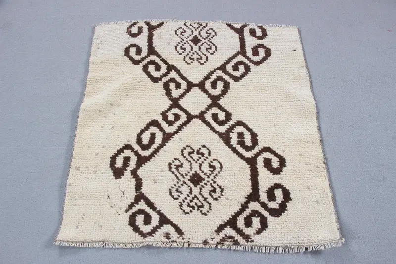 Alfombra turca Oushak de 3x3,1 pies, alfombra vintage, alfombra de lana con bordes blancos - 1