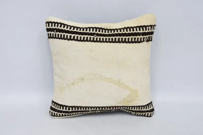 Home Decor Pillow, Pillow Sham, 12x12 White Cushion Case, Turkish Pillow, Chair Pillow Cover, Oriental Pillow, Handmade Kilim Cushion - 1