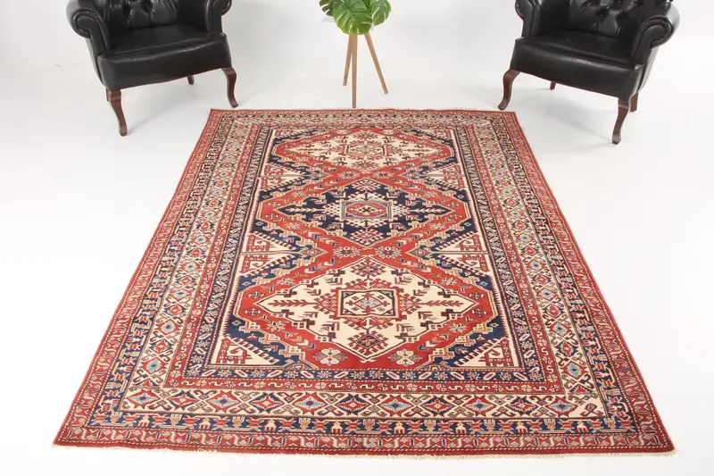 5.7x7.6 ft Türk Oushak Halısı, Vintage Halı, Kırmızı Ombré Yün Halı - 1