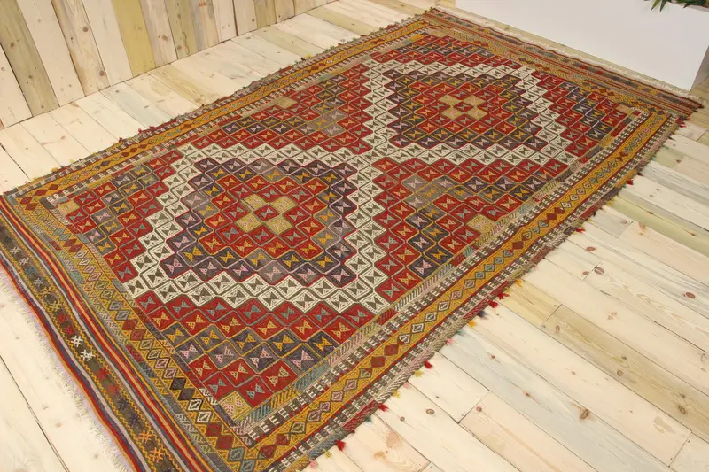 Turkish Vintage Large Rug 5.8x9.7 ft (178x295 cm), Red Abstract Oushak Rug - 1