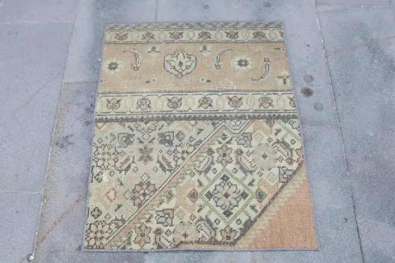 2.1x2.7 ft Turkish Rug, Vintage Small Rug, Brown Green Bordered Rug - 1