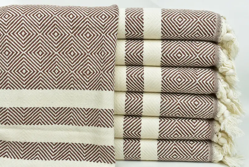 Tea Towel Embroidery Designs Brown Diamond Towel, Beige, 20x32 Inches