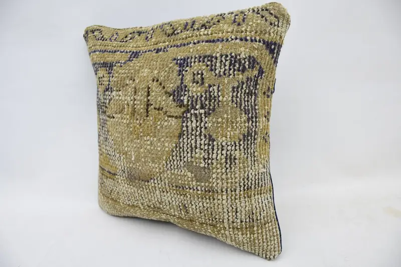 Pillow for Couch, Antique Pillows, Cotton Cushion Cover, Retro Throw Pillow, Vintage Kilim Throw Pillow, 14x14 Beige Cushion Case, Pillow - 3