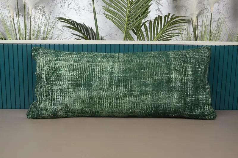 Atma Dikdörtgen Yastık Kılıfı, Fas 16x35 inç Yeşil Sevgililer Hediye Yün Yastık Kılıfı - 1