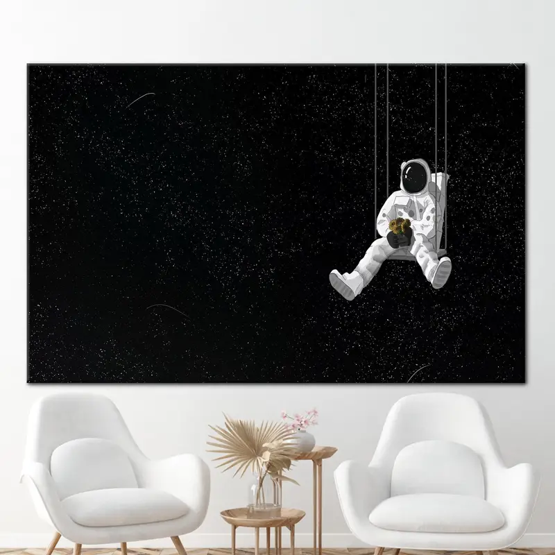Soyut Astronot Kanvas Tablo: Yıldızlı Gökyüzü ve Samanyolu Kanvas Tablo