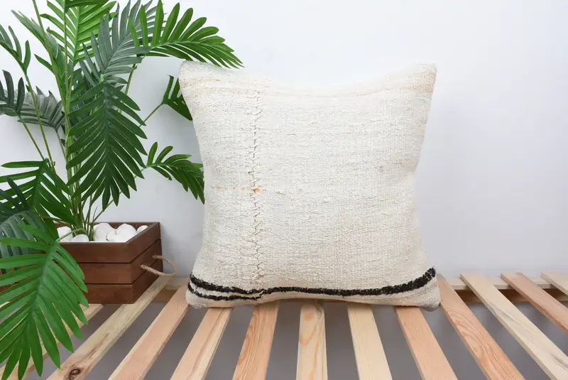Home Decor Pillow, Vintage Kilim Throw Pillow, Bright Pillow Cover, Farmhouse Pillow, 20x20 White Cushion Cover, Pillow for Sofa, Pillow - 1