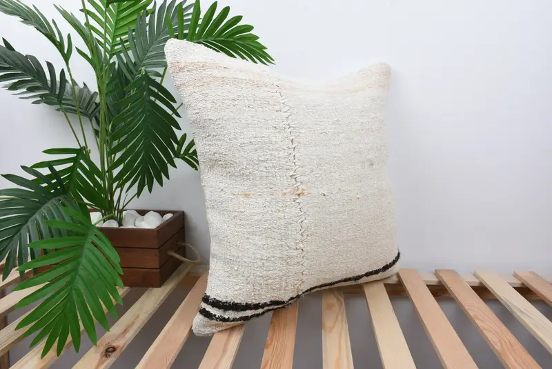 Home Decor Pillow, Vintage Kilim Throw Pillow, Bright Pillow Cover, Farmhouse Pillow, 20x20 White Cushion Cover, Pillow for Sofa, Pillow - 4