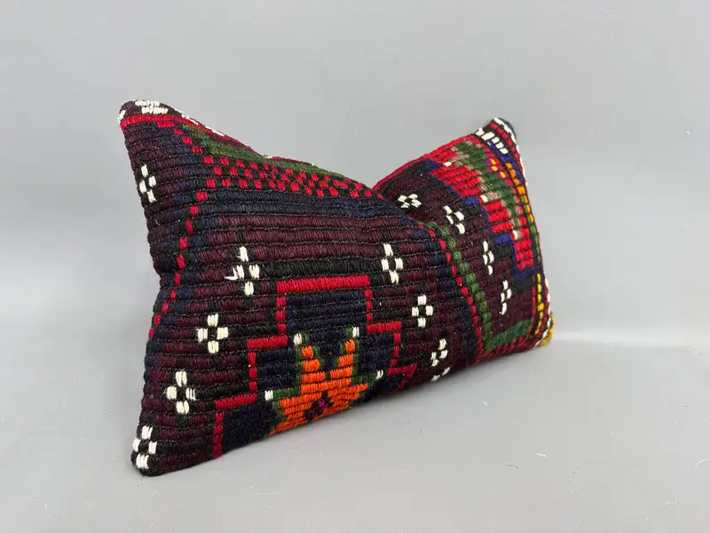 Boho Pillow Sham Cover, Gift Pillow, Decorative Pillow Cover, Home Decor Pillow, Pillow, 12x20 Red Pillow Cover, Wool Kilim Pillow Pillow Case - 2