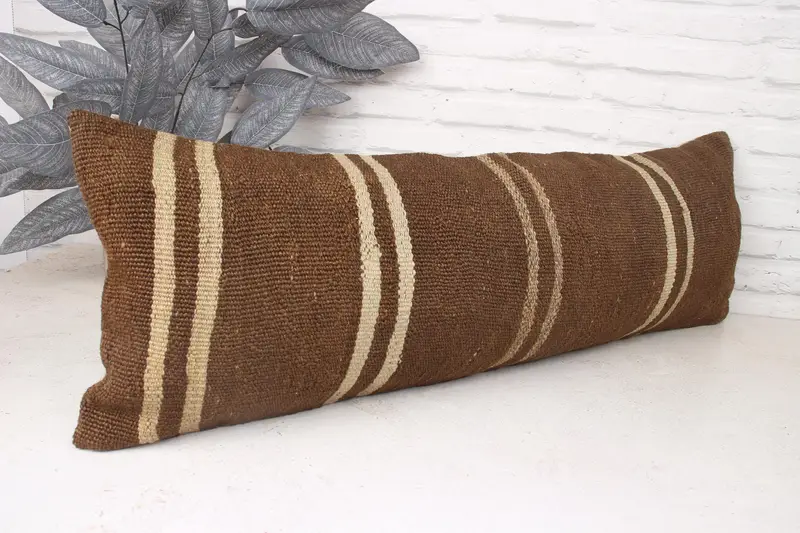 Turkish Corner Pillow Case, Turkish Kilim Pillow, Kilim Cushion Sham, Pillow Sham, Vintage Kilim Throw Pillow, 12x36 Beige Pillow Sham - 3