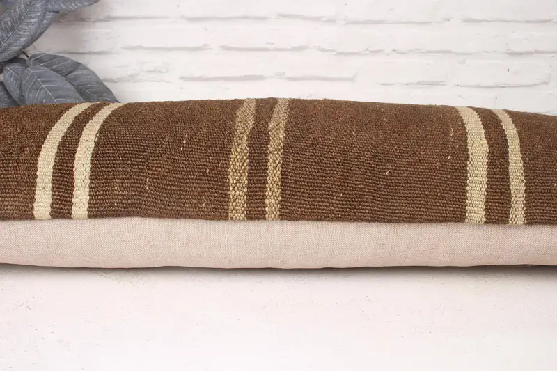 Turkish Corner Pillow Case, Turkish Kilim Pillow, Kilim Cushion Sham, Pillow Sham, Vintage Kilim Throw Pillow, 12x36 Beige Pillow Sham - 5
