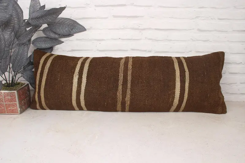 Turkish Corner Pillow Case, Turkish Kilim Pillow, Kilim Cushion Sham, Pillow Sham, Vintage Kilim Throw Pillow, 12x36 Beige Pillow Sham - 1