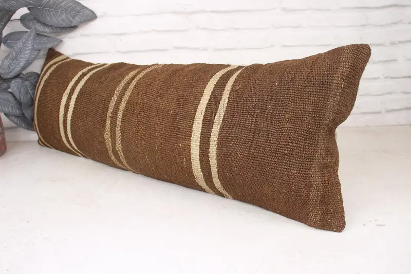 Turkish Corner Pillow Case, Turkish Kilim Pillow, Kilim Cushion Sham, Pillow Sham, Vintage Kilim Throw Pillow, 12x36 Beige Pillow Sham - 4