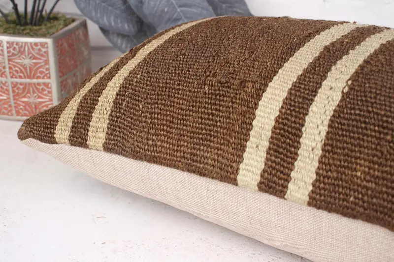 Turkish Corner Pillow Case, Turkish Kilim Pillow, Kilim Cushion Sham, Pillow Sham, Vintage Kilim Throw Pillow, 12x36 Beige Pillow Sham - 6