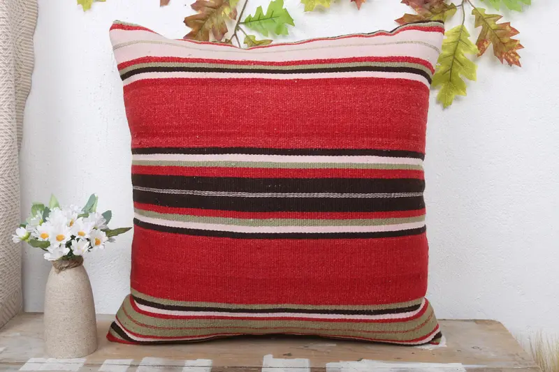 Vintage Kilim Throw Pillow, Boho Pillow, Pillow Sham, Vintage Pillow Cover, 20x20 Red Pillow Sham, Kilim Pillow, Bohemian Cushion Pillow Cover - 2