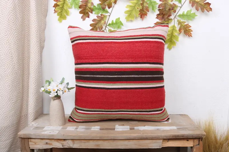 Vintage Kilim Throw Pillow, Boho Pillow, Pillow Sham, Vintage Pillow Cover, 20x20 Red Pillow Sham, Kilim Pillow, Bohemian Cushion Pillow Cover - 1