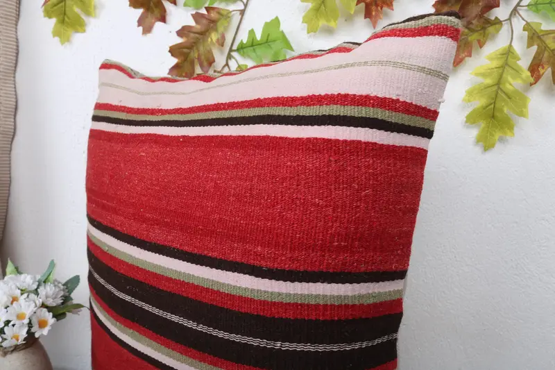 Vintage Kilim Throw Pillow, Boho Pillow, Pillow Sham, Vintage Pillow Cover, 20x20 Red Pillow Sham, Kilim Pillow, Bohemian Cushion Pillow Cover - 5