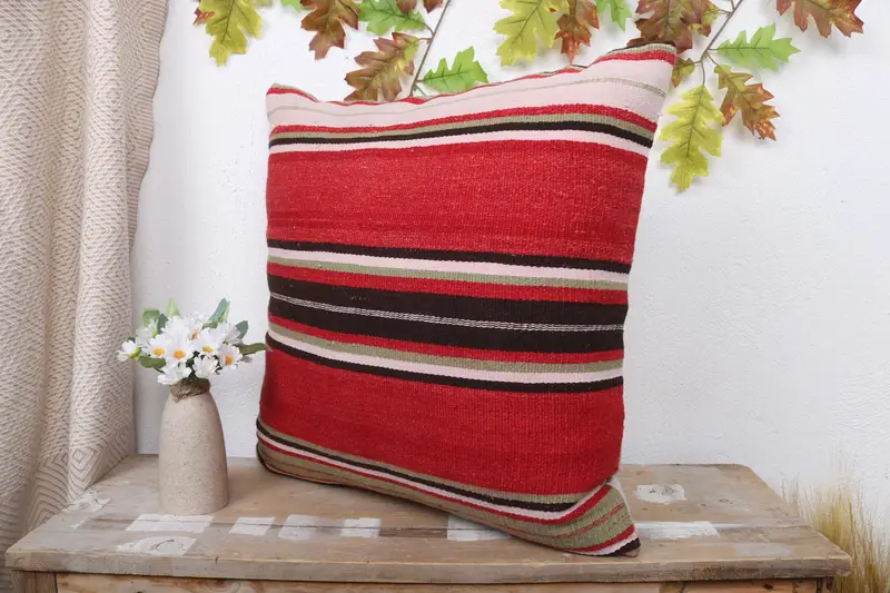 Vintage Kilim Throw Pillow, Boho Pillow, Pillow Sham, Vintage Pillow Cover, 20x20 Red Pillow Sham, Kilim Pillow, Bohemian Cushion Pillow Cover - 4