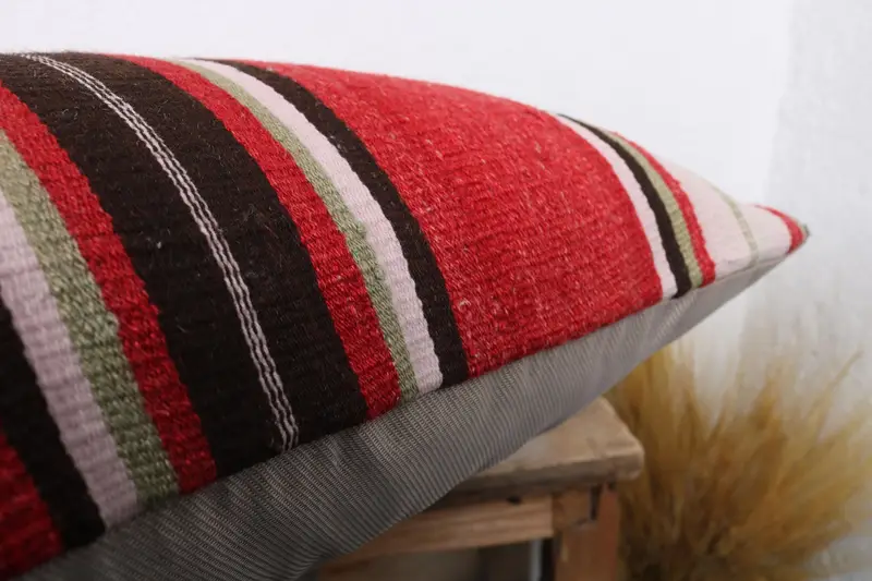 Vintage Kilim Throw Pillow, Boho Pillow, Pillow Sham, Vintage Pillow Cover, 20x20 Red Pillow Sham, Kilim Pillow, Bohemian Cushion Pillow Cover - 6