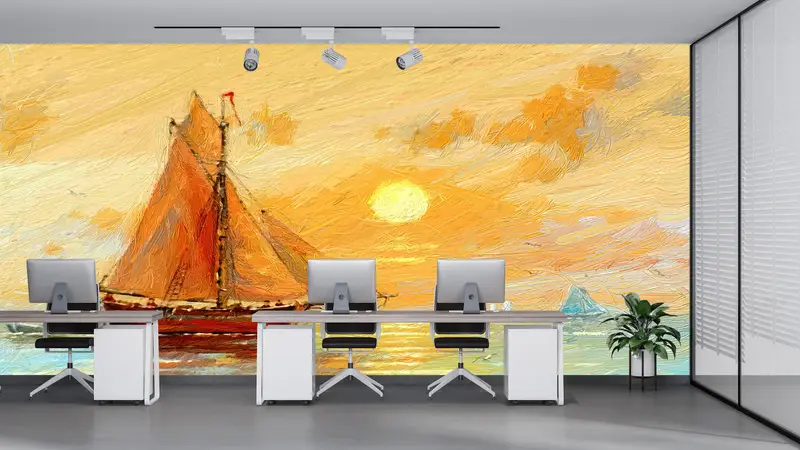 Fishing Boats Paiting, Sunset Landscape Wall Art, Abstract Sea Mural, View Wall Mural, Seascape Wall Art, Boat Landscape Wall Art, - 8