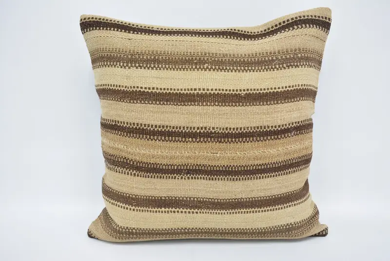 Beige und braun gestreiftes Wurfkissen, 24x24 besticktes Kissen