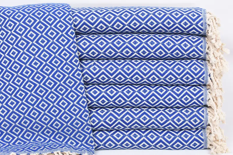 Personalized Turkish Cotton Towel Blue Diamond Pattern, 70x40 Inches