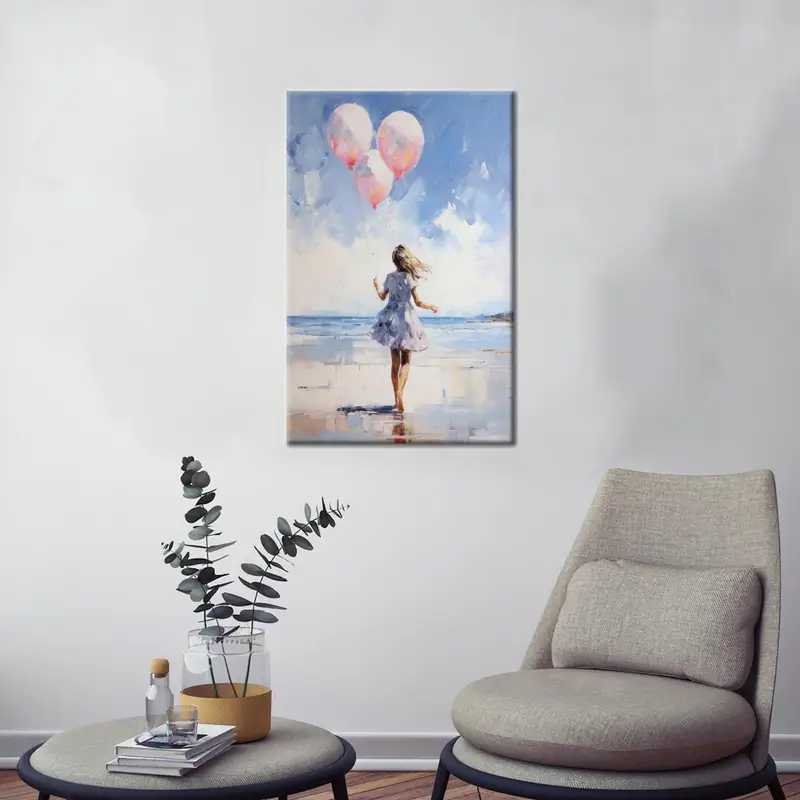 Elegant Girl Room Canvas: Blue & Pink Artistic Print