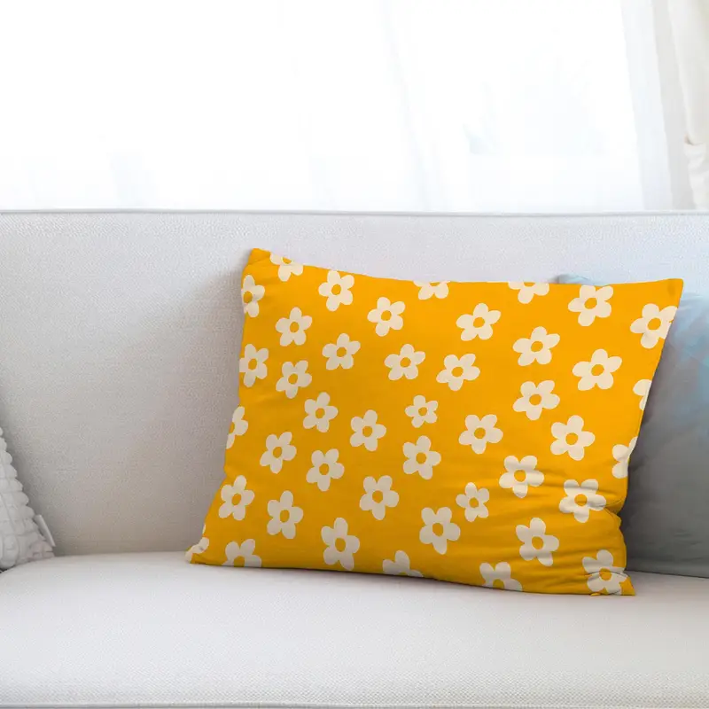 Almohada estampada con estampado de flores boho amarilla - Decoración minimalista y elegante