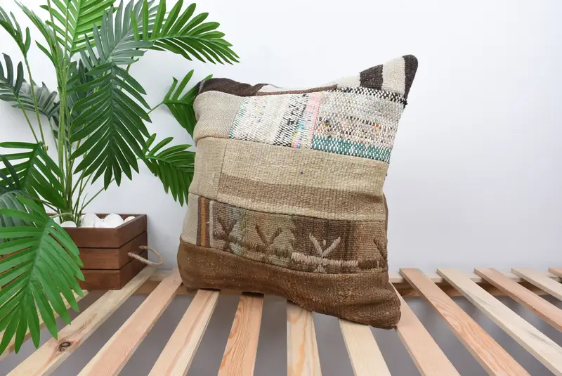 Kilim Cushion Sham, Morroccon Kilim Cushion Cushion, Interior Designer Pillow, 20x20 Brown Pillow Case, Vintage Kilim Throw Pillow, Pillow Cover - 5