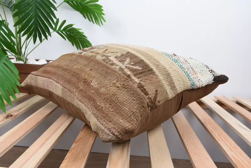 Kilim Cushion Sham, Morroccon Kilim Cushion Cushion, Interior Designer Pillow, 20x20 Brown Pillow Case, Vintage Kilim Throw Pillow, Pillow Cover - 6