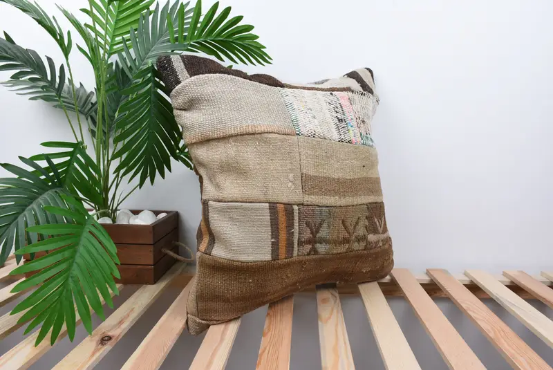 Kilim Cushion Sham, Morroccon Kilim Cushion Cushion, Interior Designer Pillow, 20x20 Brown Pillow Case, Vintage Kilim Throw Pillow, Pillow Cover - 4