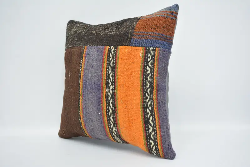16x16 Brown Cushion Cover, Pillow Cover, Authentic Cushion Case, Kilim Pillow, Nautical Throw Pillow, Vintage Kilim Throw Pillow, Kilim Pillow Cover - 4