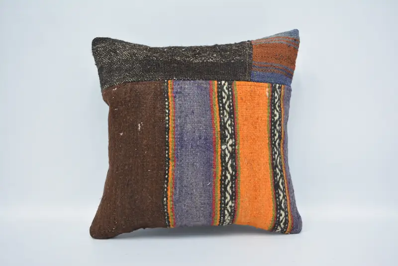 16x16 Brown Cushion Cover, Pillow Cover, Authentic Cushion Case, Kilim Pillow, Nautical Throw Pillow, Vintage Kilim Throw Pillow, Kilim Pillow Cover - 1