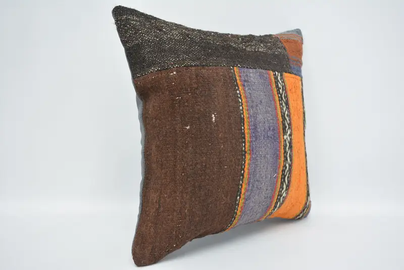16x16 Brown Cushion Cover, Pillow Cover, Authentic Cushion Case, Kilim Pillow, Nautical Throw Pillow, Vintage Kilim Throw Pillow, Kilim Pillow Cover - 3