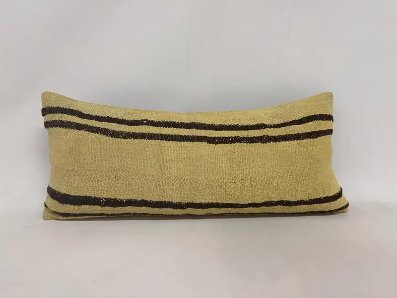 Throw Kilim Pillow, Pillow, Decorative Throw Pillow, Turkish Kilim Pillow, Natural Pillow Case, 16x36 Beige Cushion, Ethnical Kilim Rug Pillow - 1