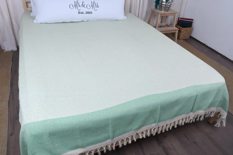 Bedspread Quenn, First Wedding Anniversary Gift, Bridesmaid Gifts, 104x80 Cotton Diamond Towel, Personalized Gifts, Turkish Bedcover, Bedspread - 8