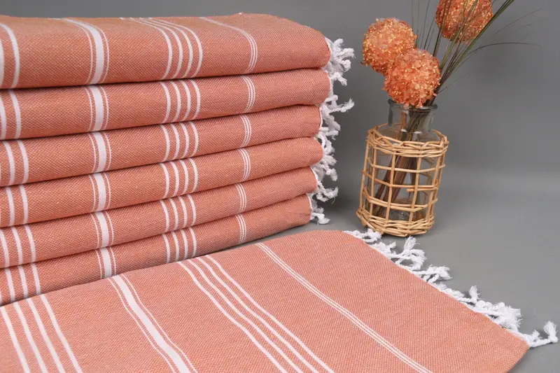 Turkish Beach Towel Dark Brick Striped, Organic Cotton, 40x71 Inches