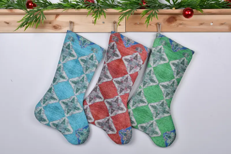 Festive Green and Pink Stocking, Christmas Ornaments Patterned Stocking