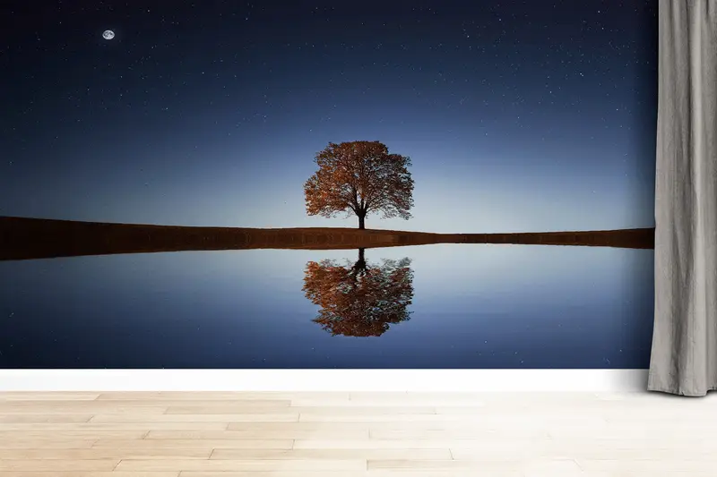 Tree Landscape Mural, Sky Wall Mural, Space Wall Mural, Galaxy Wall Poster, Moon Wall Poster, Tree Wall Poster, Night Wallpaper, - 2