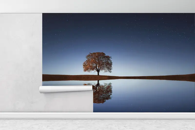 Tree Landscape Mural, Sky Wall Mural, Space Wall Mural, Galaxy Wall Poster, Moon Wall Poster, Tree Wall Poster, Night Wallpaper, - 1