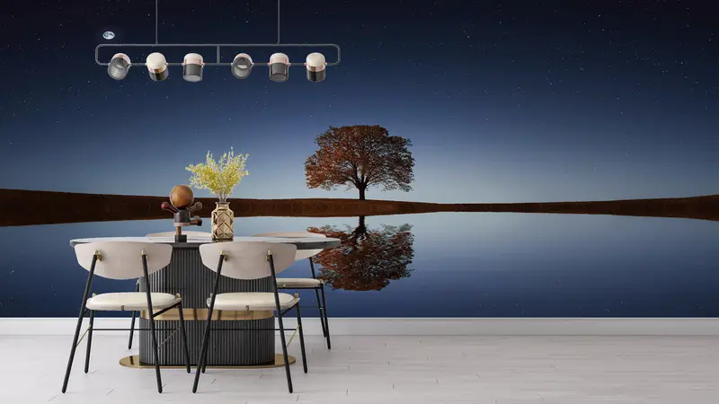 Tree Landscape Mural, Sky Wall Mural, Space Wall Mural, Galaxy Wall Poster, Moon Wall Poster, Tree Wall Poster, Night Wallpaper, - 9