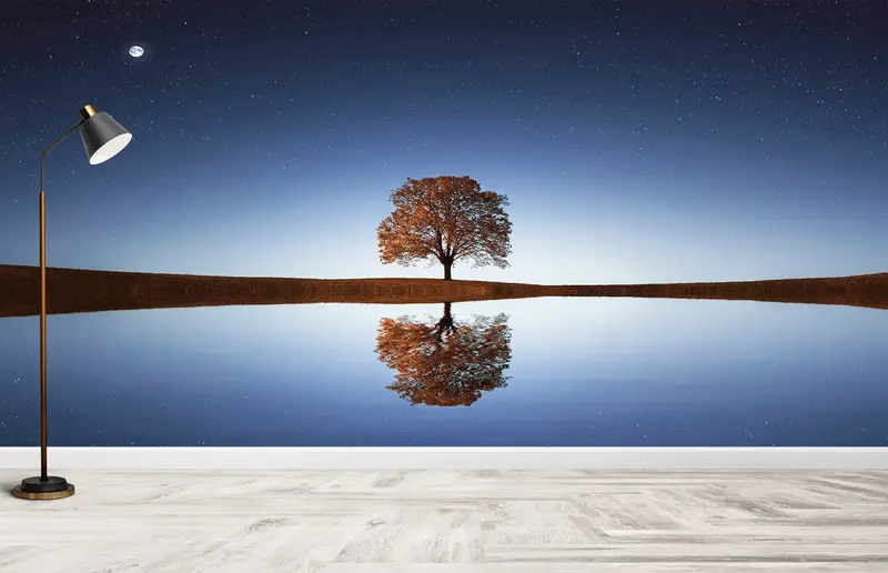 Tree Landscape Mural, Sky Wall Mural, Space Wall Mural, Galaxy Wall Poster, Moon Wall Poster, Tree Wall Poster, Night Wallpaper, - 6