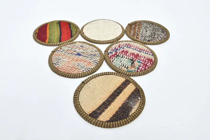 Bohemian Patterned Red and Beige Coasters, Round Woven Coasters