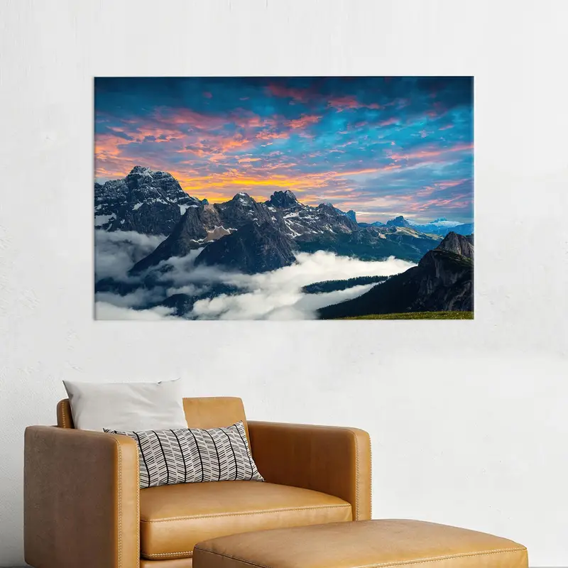 Gün batımı tuval sanatı, dağlar duvar sanatı, dolomitler alpleri, İtalya tuval sanatı, dağ manzarası, gün batımı manzarası, doğa manzarası, - 7