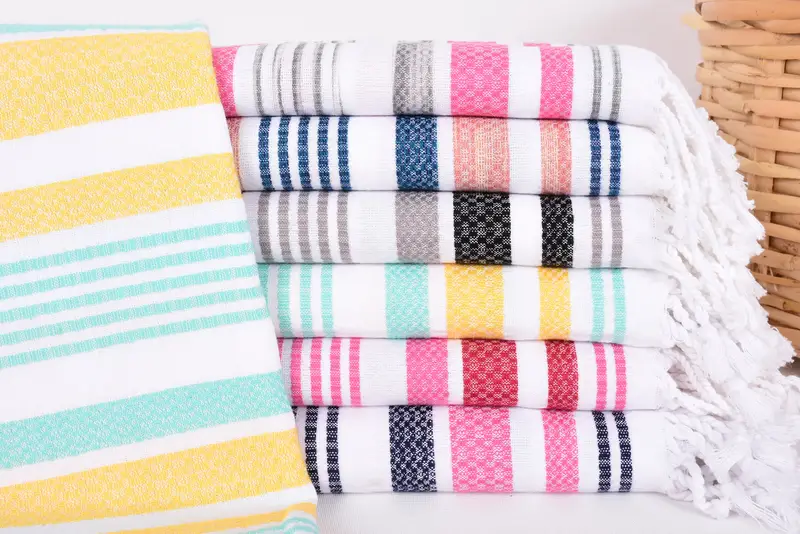 Navy Blue-Brick Striped Turkish Towel Bachelorette Gift, 70x36 Inches