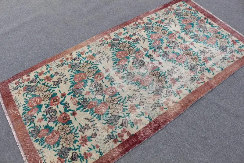 Vintage Türk Halısı, Accent 3.37x6.7 ft (103x205 cm) Halı, Kırmızı Ombré Yün Halı - 1