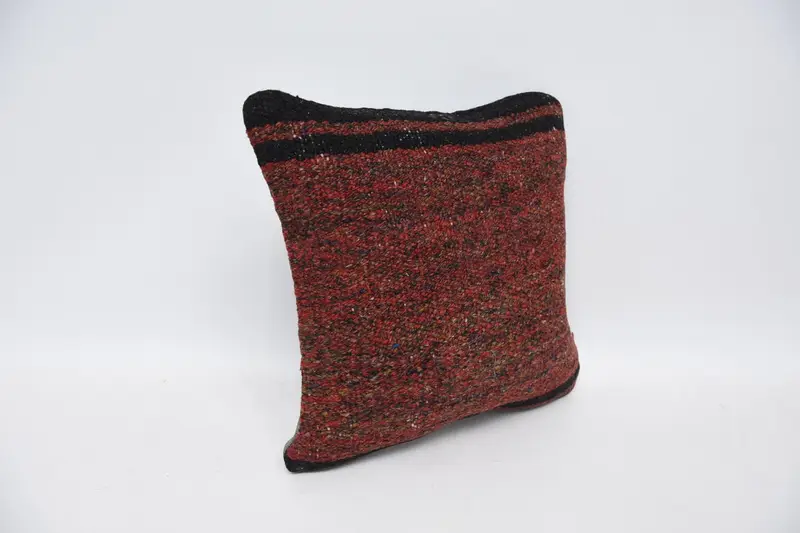 Ethnical Kilim Rug Pillow, Cushion, Interior Designer Pillow, Office Chair Cushion Cover, Kilim Pillow, 12x12 Red Pillow, Designer Throw Pillow - 3