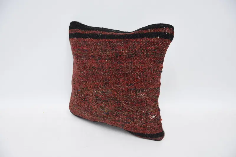 Ethnical Kilim Rug Pillow, Cushion, Interior Designer Pillow, Office Chair Cushion Cover, Kilim Pillow, 12x12 Red Pillow, Designer Throw Pillow - 4