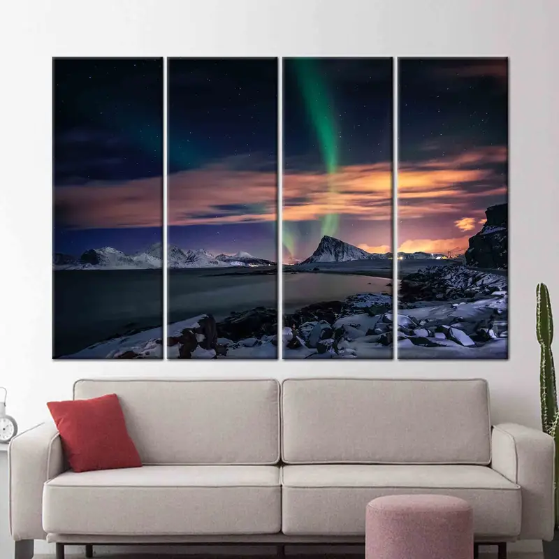オーロラの夜空キャンバスプリント - 見事な自然の風景